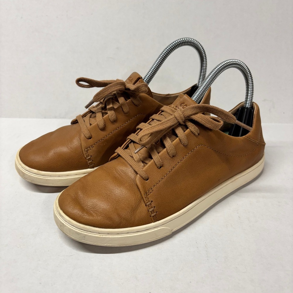 OluKai Womens Pehuea Li Ili Leather Tan Sneakers 6.5 Drop-In Heel Casual Shoes